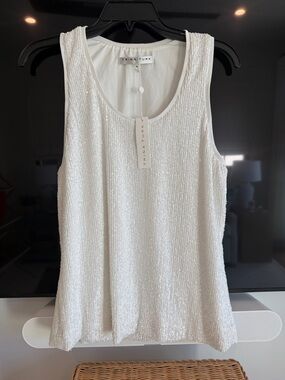 Trina Turk White Sequin Scoop Neck Tank